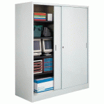 ARMOIRE MÉTALLIQUE GRAND VOLUME - JUMBO PORTES COULISSANTES GRANDE PROFONDEUR H 200 X L 180 X P 60 CM GRIS CLAIR