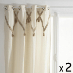 LOT DE 2 RIDEAUX À ŒILLETS EN COTON BEIGE LIN AVEC 7 POMPONS JUTE 140 X 260 CM ATMOSPHERA BEIGE