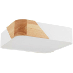 EGLO - PLAFOND GRIMALDINO E27 2X28W TEXTILE, BOIS, ACIER BLANC MARRON, PLASTIQUE BLANC L: 41,5 CM B: 41,5 CM H: 12,5 CM