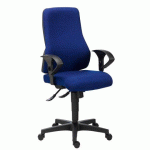 CHAISE DE BUREAU DHARK TISSU BLEU - DOSSIER HAUT AVEC ACCOUDOIRS 2D - MÉCANISME SYNCHRONE - PIEDS NOIR