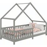 LIT CABANE CORA LIT ENFANT SIMPLE MONTESSORI ASYMÉTRIQUE EN BOIS 90 X 190 CM EN PIN MASSIF LASURÉ GRIS - GRIS