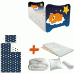 PACK COMPLET LIT L'OURS TEDDY LIT +SOMMIER+TIROIR DE RANGEMENT +MATELAS & PARURE+COUETTE+OREILLER - 70 X140 CM