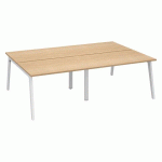 PÔLE DE 4 BUREAUX EDEN ARCHE L 240 CM AVEC GOULOTTE INTÉGRÉE PLATEAU CHÊNE CLAIR PIED BLANC
