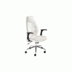 FAUTEUIL DIRECTION PERFORMER SIMILI CUIR HAUTEUR AJUSTABLE AVEC ACCOUDOIRS À ROULETTES HAUTEUR DOSSIER 65 CM BLANC