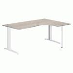 BUREAU COMPACT EXCELLENS L 180 CM CHÊNE GRIS RETOUR À DROITE PIÈTEMENT MÉTAL PLUS BLANC
