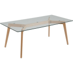 TABLE BASSE 120 X 60 CM AVEC PLATEAU EN VERRE ET PIEDS EN BOIS CLAIR MODERNE HUDSON - BOIS CLAIR