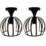 2PCS PLAFONNIER RÉTRO INDUSTRIELLE E27 DÉCORATION LAMPE DE PLAFOND EN MÉTAL CUISINE SALON MODERNE - NOIR