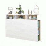 TÊTE DE LIT AVEC NICHES DE RANGEMENT EN BOIS BLANC ET IMITATION CHÊNE NATUREL - TL9052 - BLANC