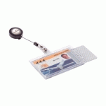 BADGE RIGIDE DURABLE AVEC ENROULEUR 54 X 85 MM POUR 2 CARTES - BOÎTE DE 10