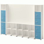 ENSEMBLE MEUBLE TV ET RANGEMENT IVO N°2 BLANC/PORTE BLEU - QUADRIFOGLIO