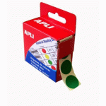 LOT DE 11 - PASTILLE ADHÉSIVE COULEUR Ø 15 MM - APLI - ROULEAU DE 150 - VERT