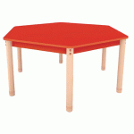 TABLE CLASSIK HEXAGONALE RÉGLABLE T3 À T4 - ROUGE/HÊTRE - MANUTAN COLLECTIVITÉS