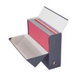 BOÎTE DE CLASSEMENT CARTON PAPIER GRAIN TOILE DOS 9 CM - ROUGE - LOT DE 5