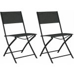 CHAISES D'EXTÉRIEUR PLIABLES 2 PCS NOIR ACIER ET TEXTILÈNE