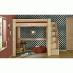 PACK LIT MEZZANINE ESCALIER 2 PLACES PAROS + MATELAS  BOIS NATUREL 140X190 CM