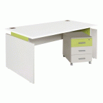PACK LINÉO BUREAU DROIT 140 + CAISSON 2 TIROIRS BLANC/ANIS - SIMMOB
