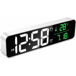 RÉVEIL NUMÉRIQUE, HORLOGE MURALE RÉVEIL MATIN LED DIGITAL MIROIR GRAND ECRAN AVEC TEMPÉRATURE DATE, 2 ALARME, 40 MUSIQUE, 6 LUMINOSITÉ VARIABLE, USB