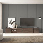 SKRAUT HOME - MEUBLE TV EFFET BOIS DE CHÊNE FONCÉ ET NOIR 309X35X50CM AVEC LED