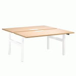 PÔLE DE 2 BUREAUX RÉGLABLES ERGOMAXX CHÊNE CLAIR L 160 CM PIÈTEMENT BLANC