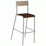 CHAISE BAR ANDRÉ H80 ASSISE WENGÉ DOS HÊTRE PIÈT GRIS 9006 - MOBIDECOR