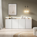 SKRAUT HOME - BUFFET EFFET BOIS BLANC ET CHÊNE 207X35X80CM AVEC LED