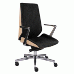 FAUTEUIL DE BUREAU ERGONOMIQUE MOON WOOD, BOIS HÊTRE NATUREL, MÉCANISME SYNCHRONE, ACCOUDOIRS FIXES, PIEDS EN ALUMINIUM - NOIR