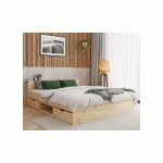 PACK LIT AVEC TÊTE DE LIT RÉTRACTABLE BELOKAN + MATELAS  BOIS NATUREL 140X200 CM/OPT:AVEC 2 ENSEMBLES TIROIRS ET NICHE