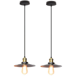 AXHUP - 2PCS RÉTRO LUSTRE SUSPENSION INDUSTRIELLE 22CM PLAOFNNIER FER ABAT-JOUR EN MÉTAL NOIR