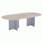 TABLE DE RÉUNION MODULABLE AVEC EXTENSION EXCELLENS L 260 X P 120 CM PLATEAU CHÊNE GRIS PIEDS CROIX PLEIN BOIS ALUMINIUM