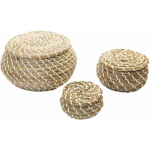 3 PIÈCES PANIER TISSÉ JONC DE MER EN OSIER ROTIN PANIERS DE RANGEMENT BOÎTE RONDES PANIERS DE PIQUE-NIQUE PANIERS À LINGE AVEC COUVERCLE