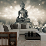 ARTGEIST - PAPIER PEINT ADHÉSIF BOUDDHA D'ARGENT - 98 X 70 CM - ARGENT, GRIS, JAUNE