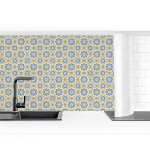 CRÉDENCE ADHÉSIVE - FLORAL TILES BLUE-YELLOW DIMENSION HXL: 70CM X 150CM MATÉRIEL: PREMIUM