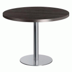 TABLE RONDE PLATEAU DIAMÈTRE 100CM NOIR ÉBÈNE SHINY PIED COLONNE CHROMÉ