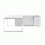 BUREAU DARWIN RETOUR À DROITE L 200 X P 200 CM PLATEAU BLANC PIÈTEMENT MÉTAL CHROMÉ