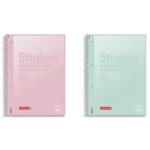 CAHIER BRUNNEN PASTEL A SPIRALE A4 5X5 160 PAGES PERFOREES - COLORIS ASSORTIS VERT MENTHE, ROSE