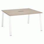 TABLE DE RÉUNION CHÊNE GRIS L 140 X P 126 CM- PIÉTEMENT MÉTAL BLANC - ARCH