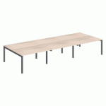 PÔLE 6 BUREAUX DROITS ARKO L 420 X P 168 CM PLATEAUX CHÊNE CLAIR PIÈTEMENT MÉTAL ANTHRACITE