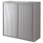 ARMOIRE POLYSTYRÈNE EASYOFFICE - A RIDEAUX - L. 110 X H. 104  CM - CORPS GRIS  - RIDEAUX GRIS