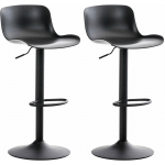 LOT DE 2 TABOURETS DE BAR HAUTEUR RÉGLABLE DESIGN CONTEMPORAIN EN PLASTIQUE NOIR PIEDS TROMPETTE NOIR - NOIR