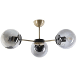 PLAFONNIER 3 GLOBES SUPPORT Y BULLA D55CM MÉTAL OR ANTIQUE ET NOIR ET VERRE GRIS FUMÉ - GRIS FONCÉ