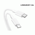DLH CABLE USB-C VERS USB-C 1.8M 3.25A 65W MAX BLANC
