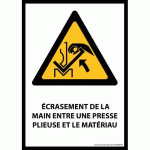 LOT DE 3 - SIGNALÉTIQUE DE DANGER - ECRASEMENT DE LA MAIN - W031 - ISO 7010 - VINYLE - A5