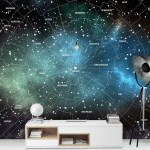 MICASIA - PAPIER PEINT INTISSÉ - CONSTELLATIONS MAP GALAXY FOG - MURAL CARRÉ DIMENSION HXL: 192CM X 192CM