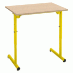 LOT DE 2 - TABLE SCOLAIRE 1 PLACE SYLLAB L.70 CM PLATEAU HÊTRE RÉGLABLE EN HAUTEUR, TAILLE 4 À 6 POUR CP À LYCÉE PIÈTEMENT JAUNE