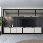 SKRAUT HOME - MEUBLE TV EFFET BOIS BEIGE 309X35X61CM AVEC PIEDS