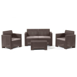 BICA - NEBRASKA II GARDEN LOUNGE SET WITH TABLE, TWO ARMCHAIRS AND A SOFA WITH BROWN RATTAN EFFECT POLYPROPYLENE CUSHIONS