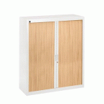 ARMOIRE BASSE MÉTAL H 136 X L 120 CM À RIDEAUX DÉMONTABLES BRUNEAU CORPS BLANC PORTES HÊTRE