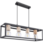 SUSPENSION RÉTRO EN BOIS CLAIR PENDULE PLAFONNIER NOIR MAT ÉCLAIRAGE DE CHAMBRE D'AMIS