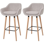 JAMAIS UTILISÉ] 2X TABOURET DE BAR MALMÖ T381, CHAISE BAR/COMPTOIR TISSU, CRÈME GRIS - GREY