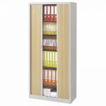 ARMOIRE MÉTAL CLASSTOUT CLASSIQUE - A RIDEAUX - L. 90 X H. 198 CM - CORPS GRIS  - RIDEAUX HÊTRE